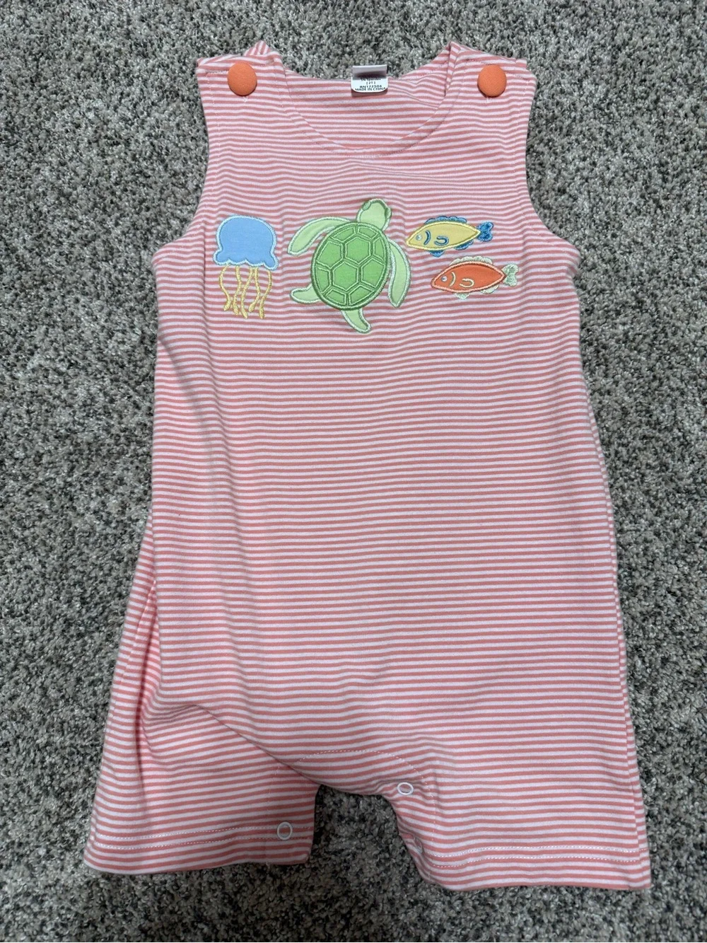 STITCHY FISH Striped Boys Jon Jon Romper with Sea Animal Appliques 2T